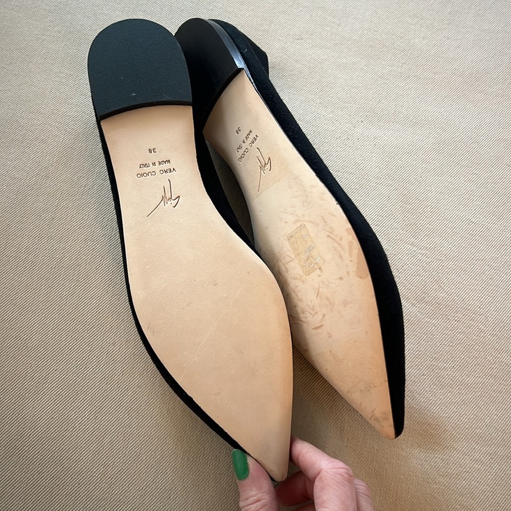 Giuseppe Zanotti Suede Pointed Toe Embellished Flats - Picture 4 of 11